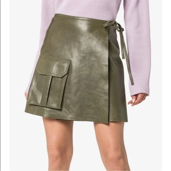 š„š GANNI Lamb leather meranti utility leather wrap skirt with Pocket SIZE 2 - Picture 12 of 12